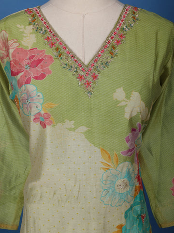 Pastel Green Floral Printed Cotton Salwar Suit - Diadem