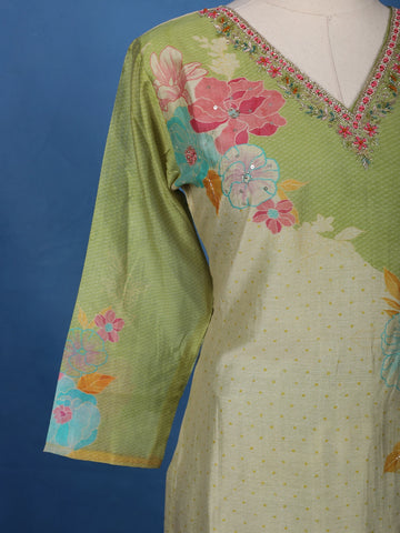 Pastel Green Floral Printed Cotton Salwar Suit - Diadem