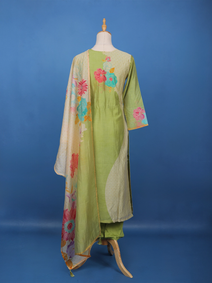 Pastel Green Floral Printed Cotton Salwar Suit - Diadem