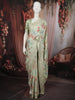 Pastel Green Floral Printed Design Pure Organza Party Wear Saree with Thread Work Border