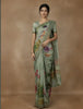 Pastel Green Floral Printed Tussar Silk Saree