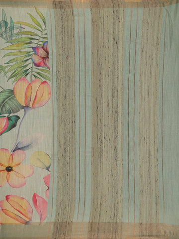 Pastel Green Floral Printed Tussar Silk Saree - Diadem