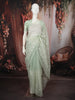 Pastel Green Floral Vine Thread Embroidered Design Pure Organza Party Wear Saree with Scalloped Border