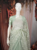 Pastel Green Floral Vine Thread Embroidered Design Pure Organza Party Wear Saree with Scalloped Border