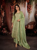 Pastel Green Floral Zari Embroidery and Stone Embellished Design Satin Anarkali Salwar Suit with Matching Dupatta