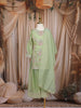 Pastel Green Floral and Sequins Embroidered Tissue Organza Kids Palazzo Suit