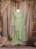 Pastel Green Floral and Sequins Embroidered Tissue Organza Kids Palazzo Suit