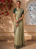 Pastel Green Geometric Zari  Embroidered Design Pure Tussar Party Wear Saree with Contrast Zari Border