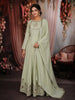 Pastel Green Mirror Embroidered Design Pure Cotton Long Anarkali Gown with Matching Dupatta