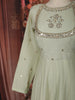 Pastel Green Mirror Embroidered Design Pure Cotton Long Anarkali Gown with Matching Dupatta
