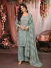 Pastel Ice Blue Abstrat Sequins and Beads Embroidered Design Tissue Straight Cut Salwar Suit with Matching Designer Dupatta