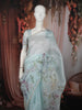 Pastel Ice Blue Floral Printed and Sequins Embroidered Design Pure Organza Saree with Scalloped Border