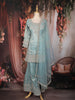 Pastel Ice Blue Floral Sequins and Beads Embroidered Design Tissue Palazzo Suit