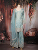 Pastel Ice Blue Floral Sequins and Beads Embroidered Design Tissue Palazzo Suit
