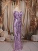 Pastel Lavender Abstract Heavy Sequins Embroidered Design Sequins Fabric Party Wear Corset Fish Cut Gown