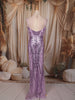 Pastel Lavender Abstract Heavy Sequins Embroidered Design Sequins Fabric Party Wear Corset Fish Cut Gown