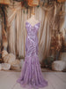 Pastel Lavender Abstract Sequins Embroidered Design Mermaid Sequins Fabric Party Wear Gown