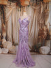 Pastel Lavender Abstract Sequins Embroidered Design Mermaid Sequins Fabric Party Wear Gown