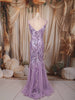Pastel Lavender Abstract Sequins Embroidered Design Mermaid Sequins Fabric Party Wear Gown