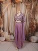Pastel Lavender Abstract Sequins and Beads Embroidered Design Organza Party Wear Indo Western Palazzo Suit with Matching Choker Dupatta