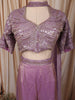 Pastel Lavender Abstract Sequins and Beads Embroidered Design Organza Party Wear Indo Western Palazzo Suit with Matching Choker Dupatta
