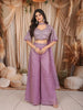 Pastel Lavender Abstract Sequins and Beads Embroidered Design Organza Party Wear Indo Western Palazzo Suit with Matching Choker Dupatta
