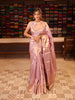 Pastel Lavender Checked and Peacock Zari Woven Design Semi Silk Festive Wear Saree with Matching Floral Zari Border