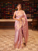 Pastel Lavender Checked and Peacock Zari Woven Design Semi Silk Festive Wear Saree with Matching Floral Zari Border