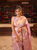 Pastel Lavender Checked and Peacock Zari Woven Design Semi Silk Festive Wear Saree with Matching Floral Zari Border