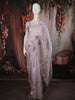 Pastel Lavender Floral Printed and Sequins Embroidered Design Pure Organza Saree with Scalloped Border
