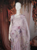 Pastel Lavender Floral Printed and Sequins Embroidered Design Pure Organza Saree with Scalloped Border