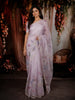 Pastel Lavender Floral Printed and Sequins Embroidered Design Pure Organza Saree with Scalloped Border