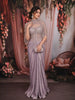 Pastel Lavender Heavy Sequins and Kartana Embroidered Design Holographic Corset Party Wear Gown with Cape