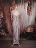 Pastel Lavender Heavy Sequins and Kartana Embroidered Design Holographic Corset Party Wear Gown with Cape