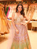 Pastel Lavender and Mint Green Ombre Peacock Inspired Sequins and Beads Embroidered Design Net Lehenga With Cape Sleeve