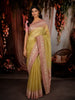 Pastel Lemon Yellow Butta Sequins Embroidered Design Pure Tissue Silk Party Wear Saree with Designer Border