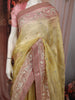 Pastel Lemon Yellow Butta Sequins Embroidered Design Pure Tissue Silk Party Wear Saree with Designer Border