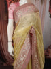 Pastel Lemon Yellow Butta Sequins Embroidered Design Pure Tissue Silk Party Wear Saree with Designer Border