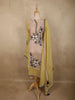 Pastel Lemon Yellow Floral Sequins Embroidered Design Georgette Unstitched Salwar Material with Dupatta
