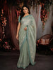 Pastel Mint Green Butta Sequins Zari Embroidered Design Pure Tissue Silk Party Wear Saree with Designer Border
