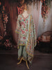Pastel Mint Green Floral Printed and Sequins Embroidered Design Textured Fabric Party Wear Palazzo Suit with Matching Dupatta