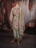 Pastel Mint Green Floral Printed and Sequins Embroidered Design Textured Fabric Party Wear Palazzo Suit with Matching Dupatta