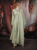Pastel Mint Green Floral Sequins and Zari Embroidered Design Cotton Palazzo Suit with Matching Dupatta