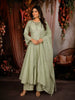 Pastel Mint Green Floral Sequins and Zari Embroidered Design Cotton Palazzo Suit with Matching Dupatta
