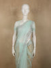 Pastel Mint Green Floral Thread Embroidered Design Net Designer Saree with Designer Border