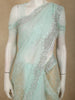 Pastel Mint Green Floral Thread Embroidered Design Net Designer Saree with Designer Border