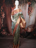 Pastel Mint Green Floral Vine Zari Woven Design Pure Kanchipuram Silk Bridal Wear Saree with Contrast Zari Border