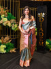 Pastel Mint Green Floral Vine Zari Woven Design Pure Kanchipuram Silk Bridal Wear Saree with Contrast Zari Border