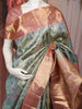 Pastel Mint Green Floral Vine Zari Woven Design Pure Kanchipuram Silk Bridal Wear Saree with Contrast Zari Border