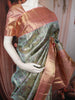 Pastel Mint Green Floral Vine Zari Woven Design Pure Kanchipuram Silk Bridal Wear Saree with Contrast Zari Border